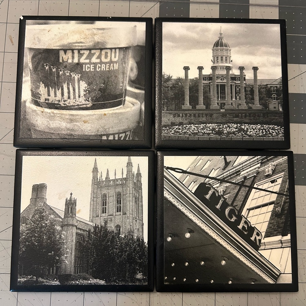 Black and White Mizzou Coasters Set